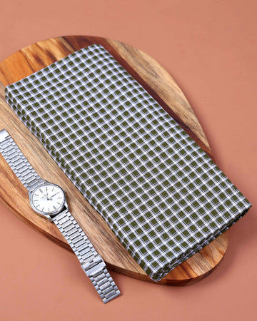 999 Brand Men's Premium Cotton Checked 2.10 Meter Stitched Lungi - Green