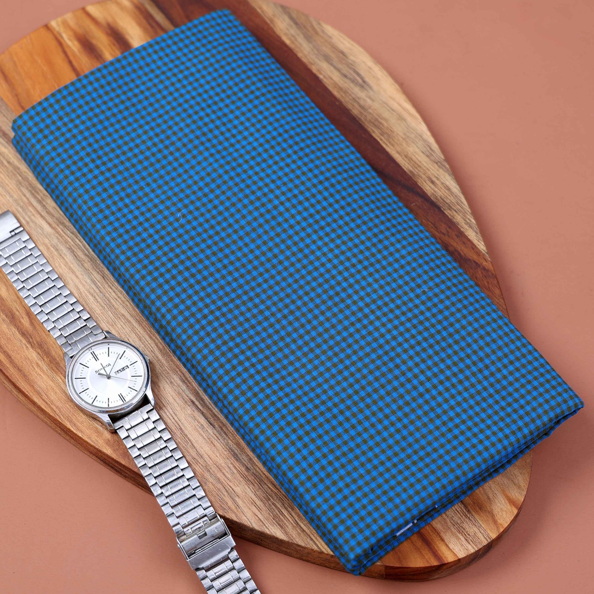 999 Brand Men's Premium Cotton Checked 2.10 Meter Stitched Lungi - Teal