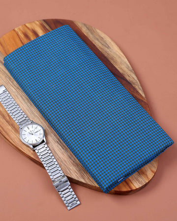 999 Brand Men's Premium Cotton Checked 2.10 Meter Stitched Lungi - Teal