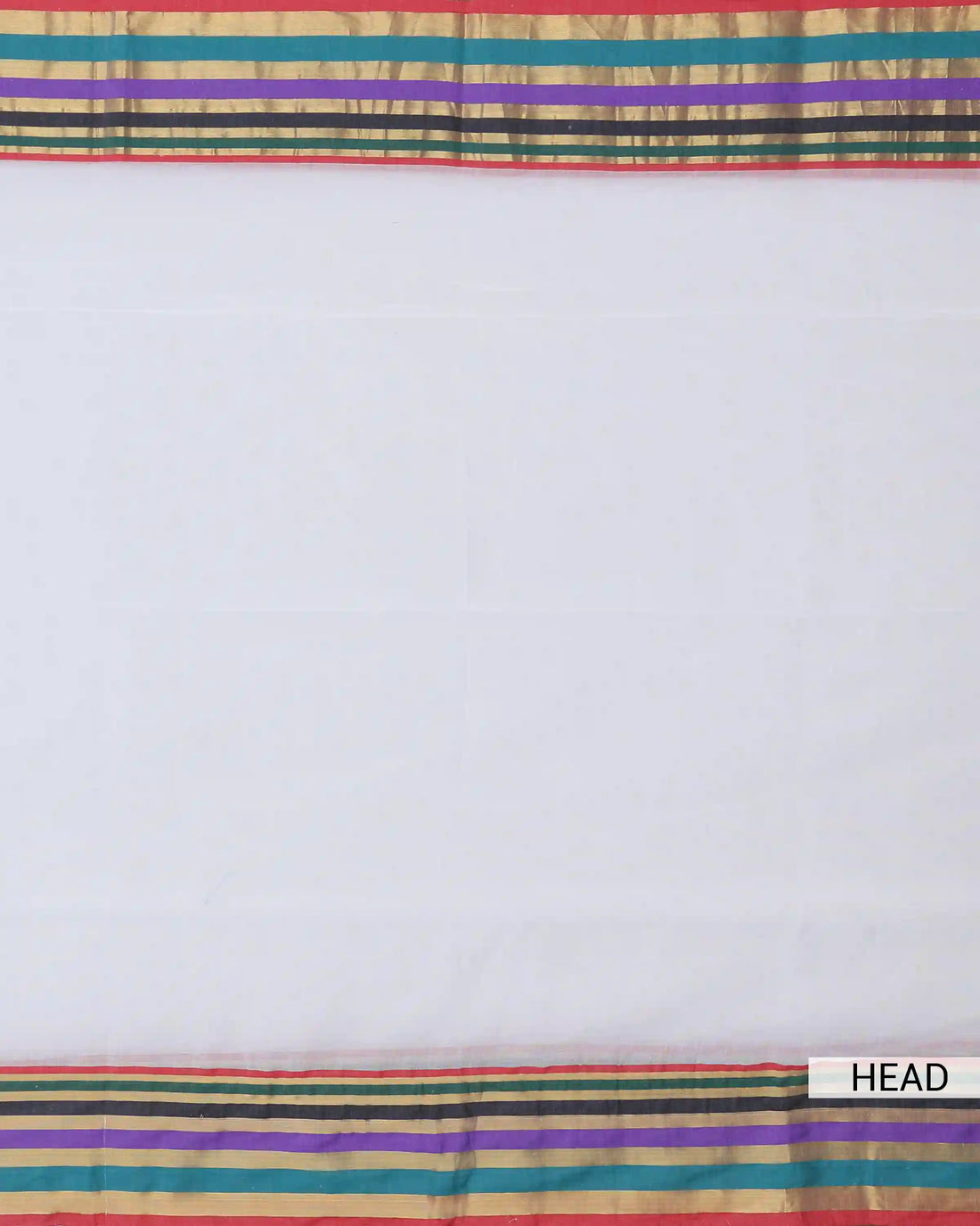 Mul Mul Cotton Saree with Multicolour Striped Border Solid Body and Handcrafted Tassels – White
