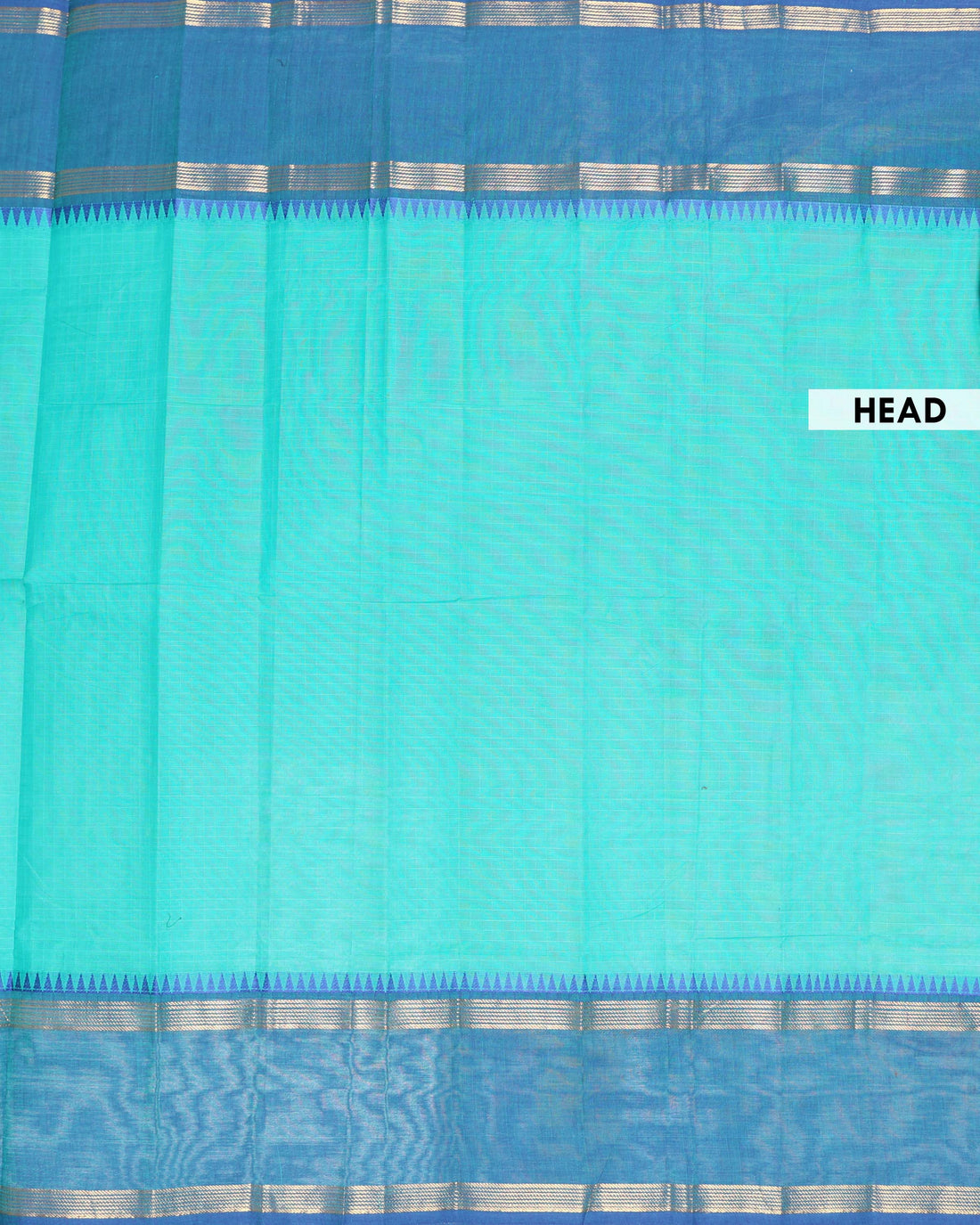 Traditional Handloom Pure Chettinad Cotton Saree with Contrast Temple Border and Zari Weave - Aqua Blue