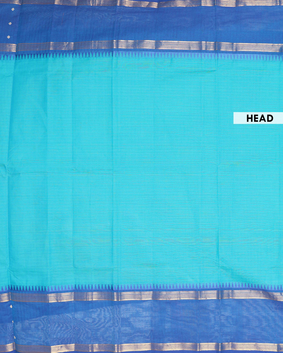 Traditional Handloom Pure Chettinad Cotton Saree with Contrast Temple Border and Zari Weave - Blue