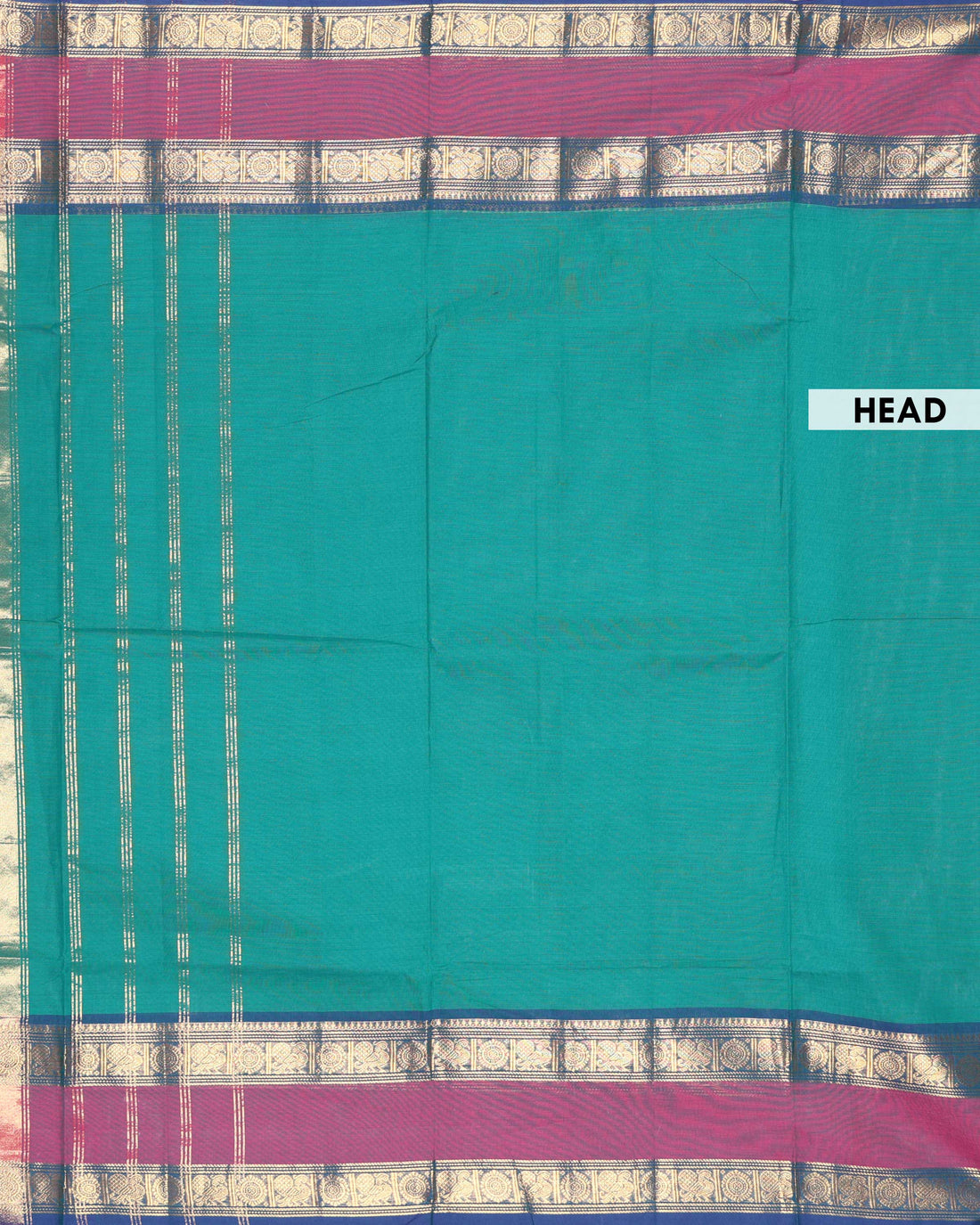 Traditional Handloom Chettinad Cotton Saree with Contrast Zari Woven Border and Elegant Temple Motif Detailing - Sea Green