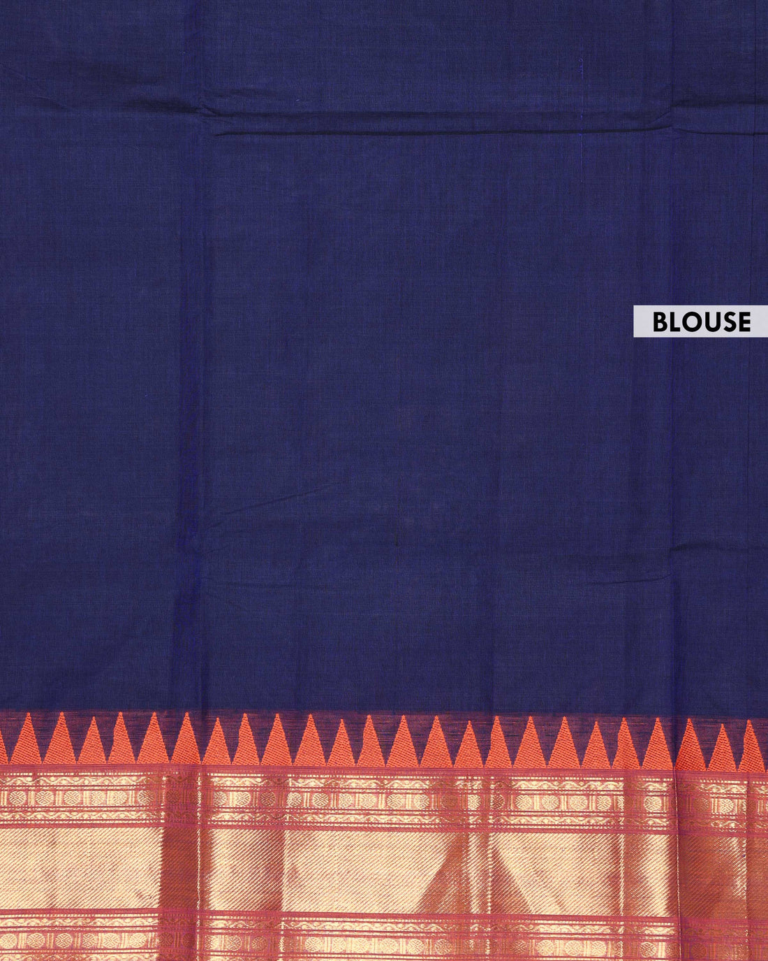 Traditional Handloom Chettinad Cotton Saree with Woven Temple Border and Intricate Zari Detailing - Dark Blue