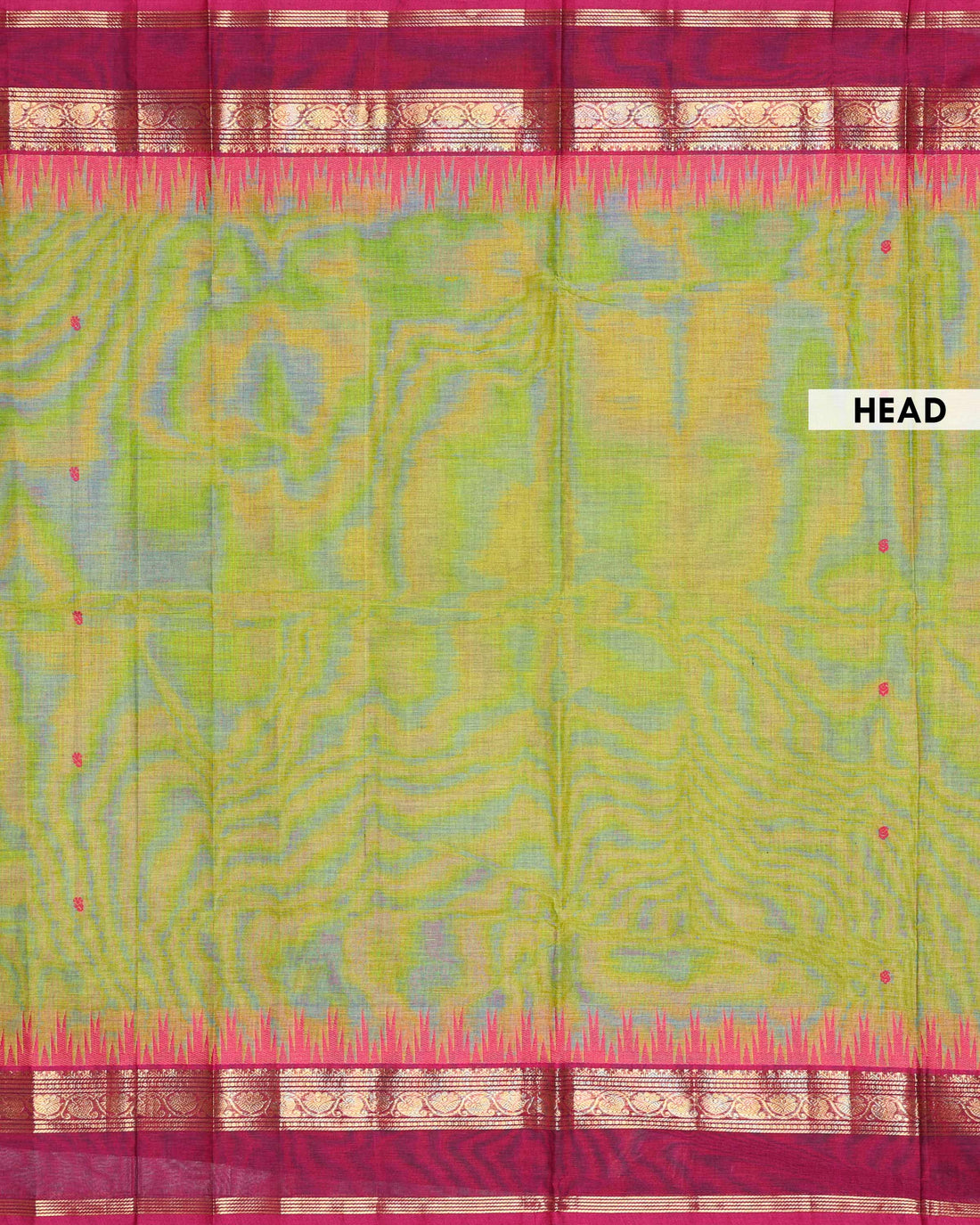 Traditional Handloom Chettinad Cotton Saree with Traditional Temple Border and Zari Work - Olive Green