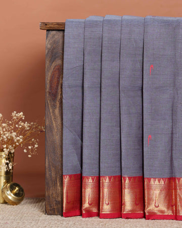Traditional Handloom Chettinad Cotton Saree with Traditional Zari Border - Grey