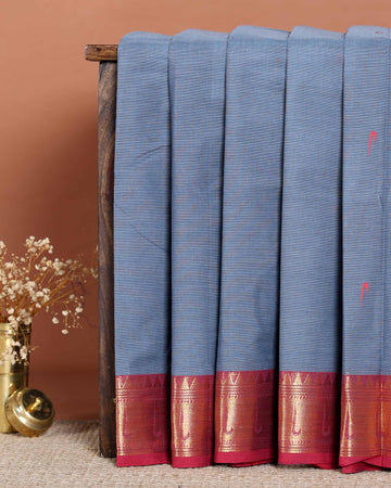 Traditional Handloom Chettinad Cotton Saree with Traditional Zari Border - Light Blue
