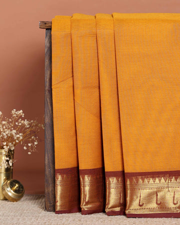 Elegant Handloom Chettinad Cotton Saree with Traditional Zari Border - Mustard