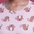 Women’s Printed Nightwear Set Short Sleeve Round Neck Top with Full Length Pajama Pants, Peach