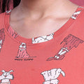 Women’s Printed Nightwear Set Short Sleeve Round Neck Top with Full Length Pajama Pants, Orange
