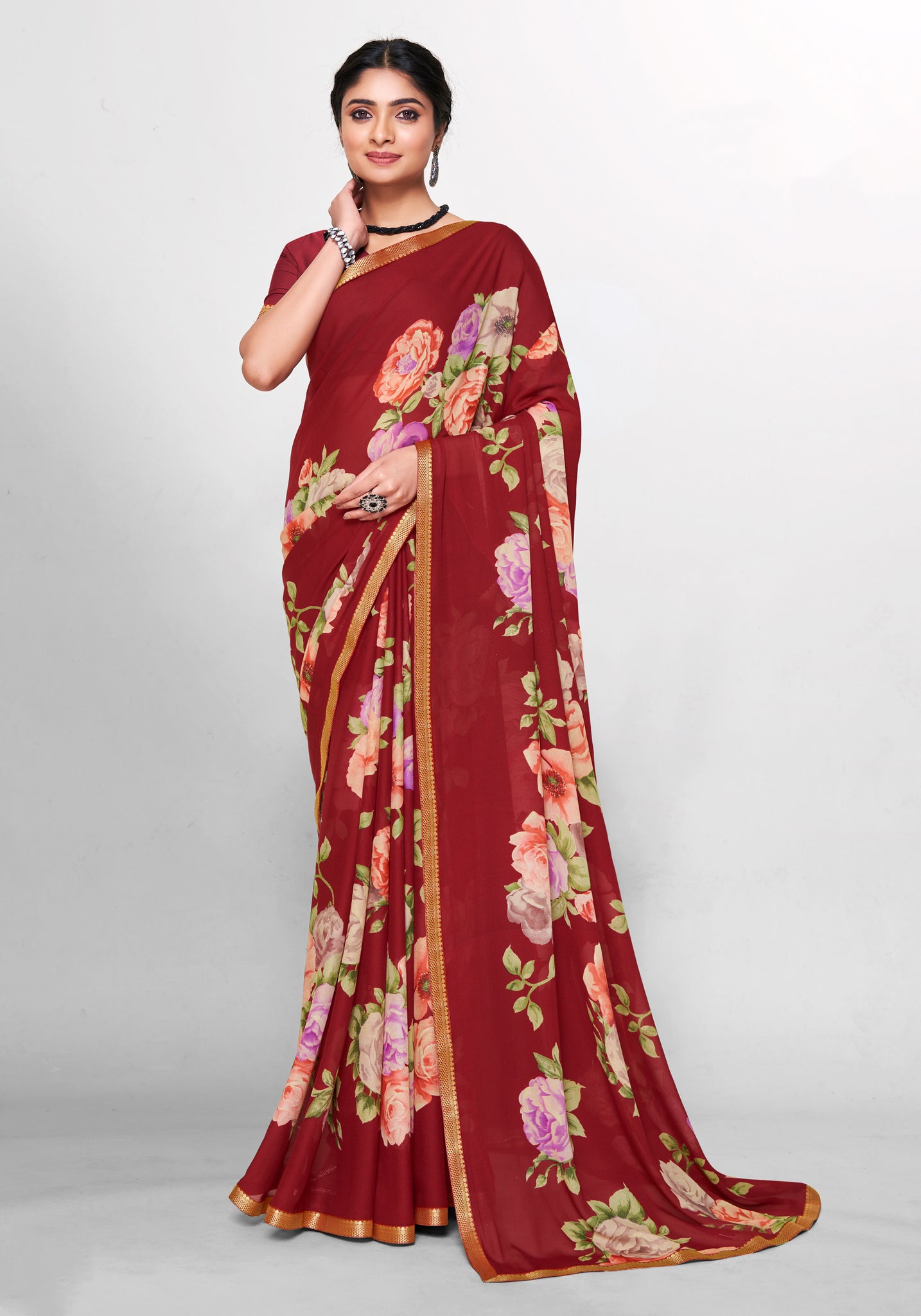 Chiffon Red Colour Sarees - Surbhi-vol-03