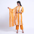 Kurta Pant Set with Matching Dupatta and Tie-Dye Pattern Yellow Full-Length Front View