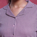Women’s Cotton Striped Nightwear Set Short Sleeve Round Neck Top with Full Length Pajama Pants, Purple