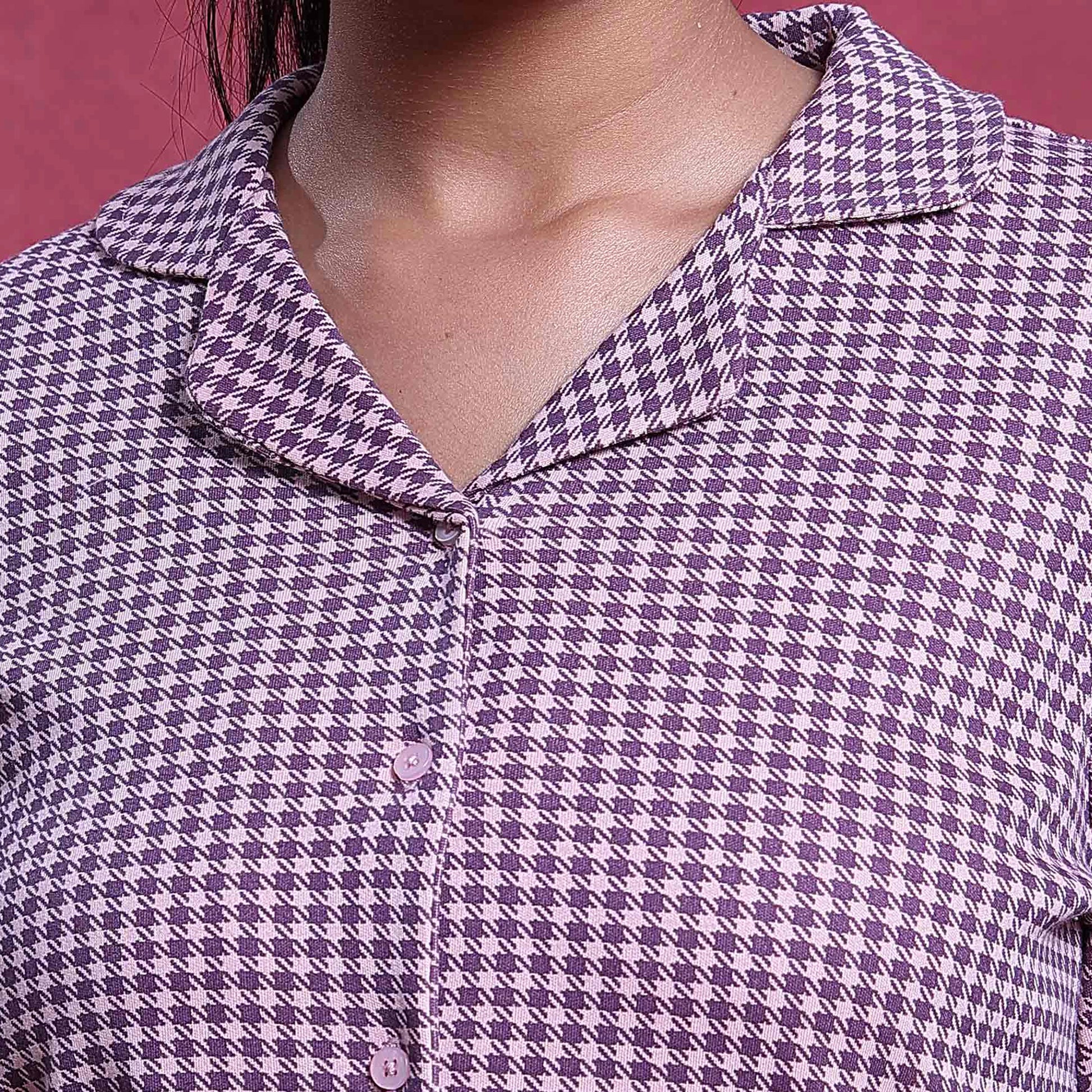 Women’s Cotton Striped Nightwear Set Short Sleeve Round Neck Top with Full Length Pajama Pants, Purple