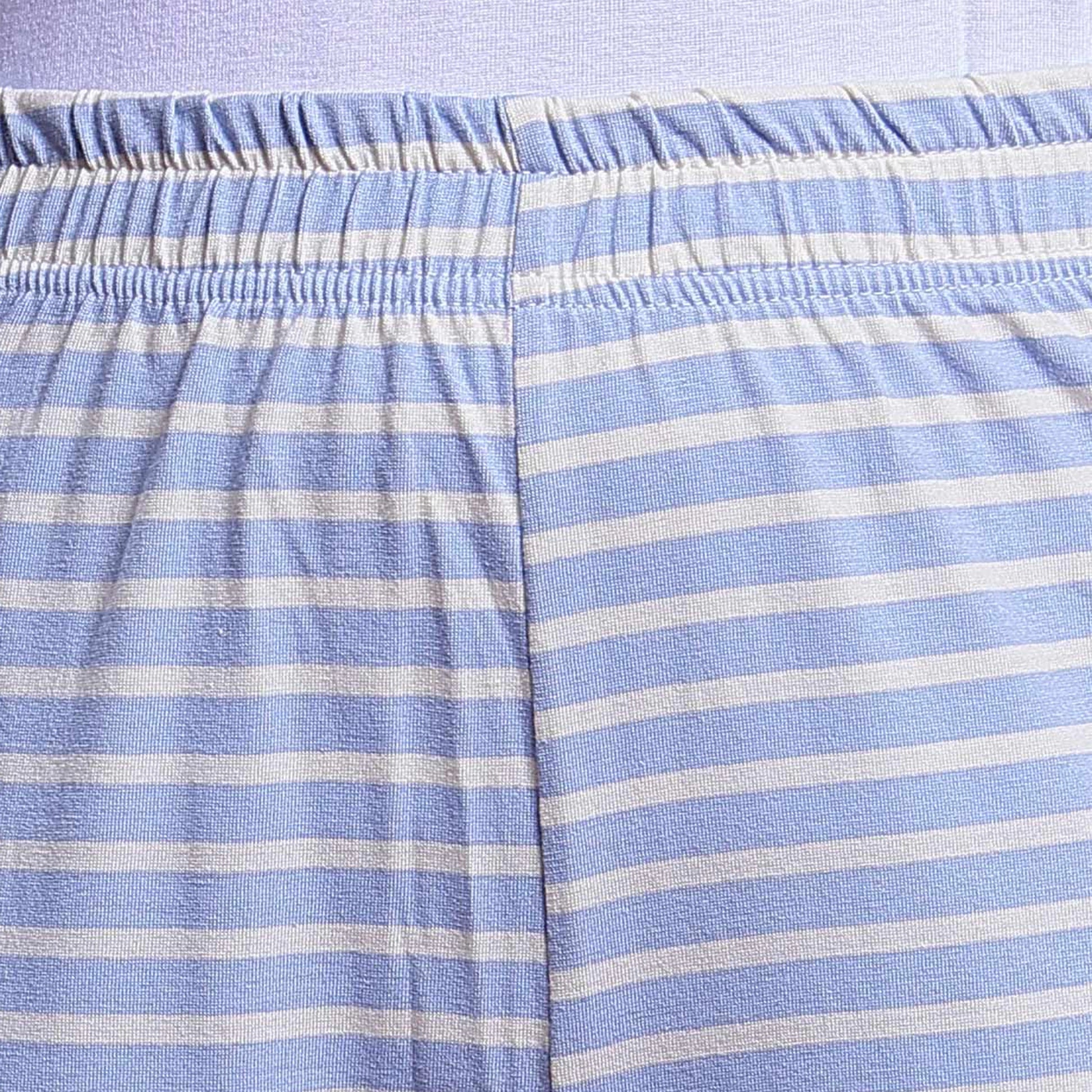 Women’s Cotton Striped Nightwear Set Short Sleeve Round Neck Top with Full Length Pajama Pants, Blue