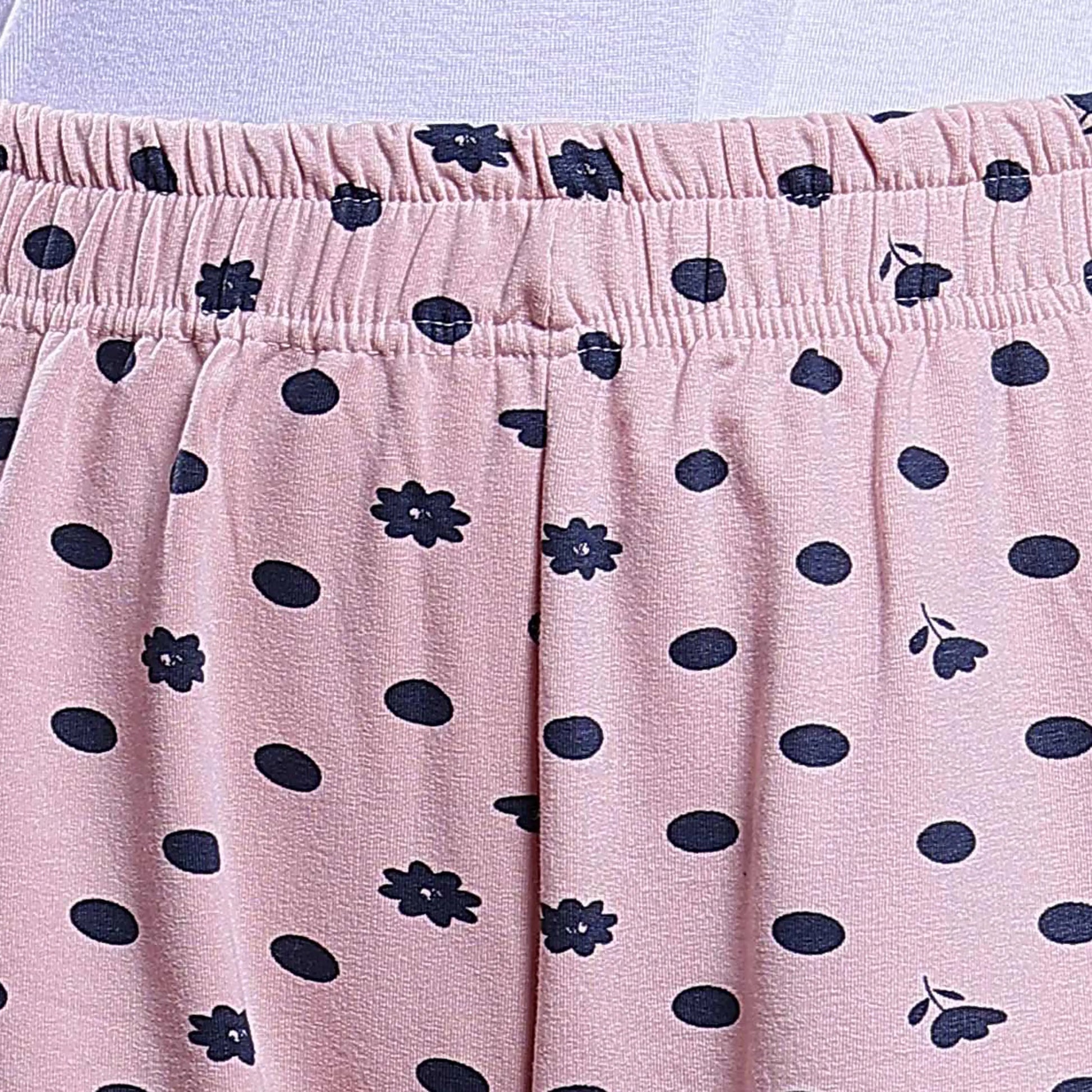 Women’s Printed Nightwear Set Short Sleeve Round Neck Top with Full Length Pajama Pants, Pink