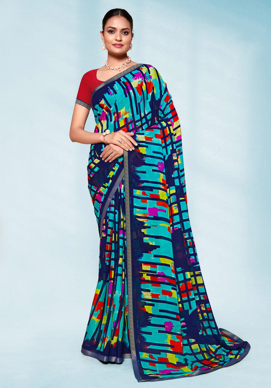 Abstract Pattern Chiffon Saree  - Blue