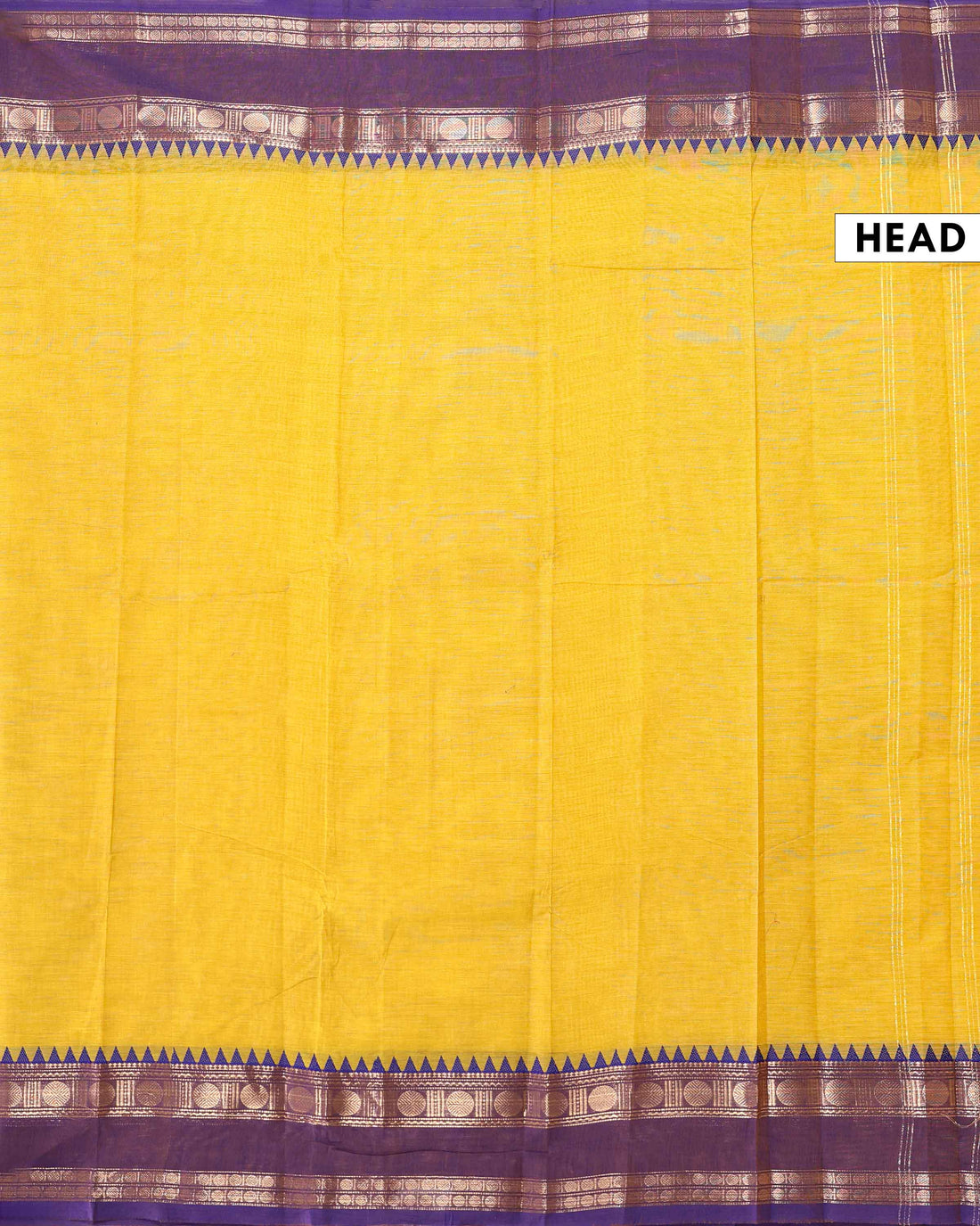 Traditional Handloom Chettinad Cotton Saree with Plain Body and Contrast Zari Woven Temple Rettapet Border - Yellow