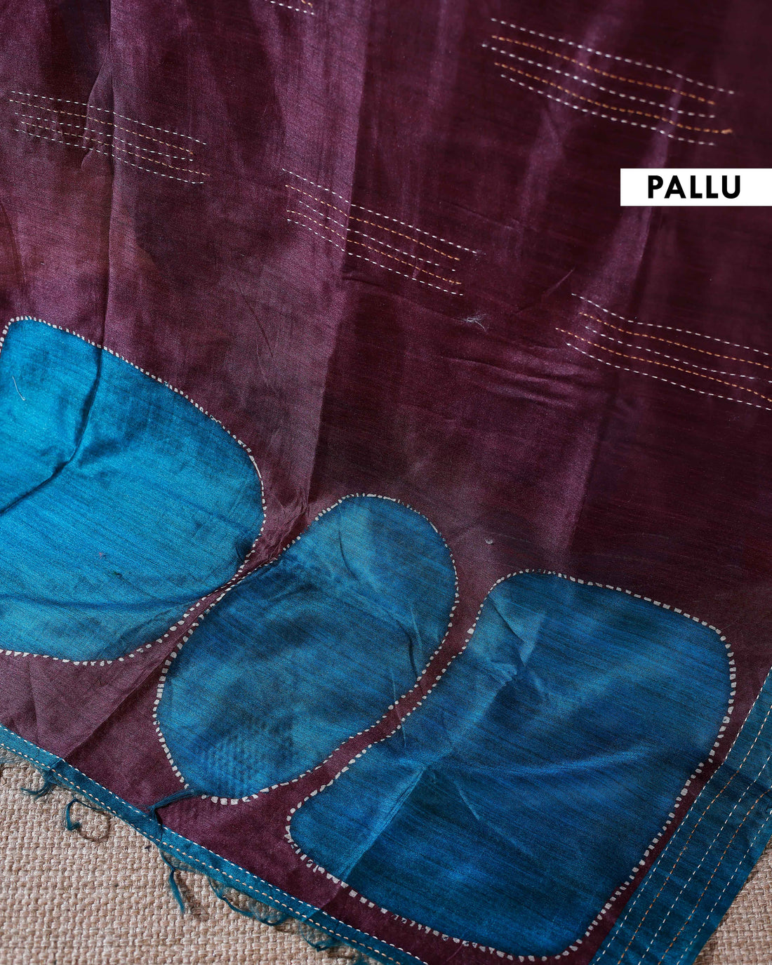 Handcrafted Kantha Cotton Saree with Contrast Patch Design and Intricate Stitch Embroidery - Purple