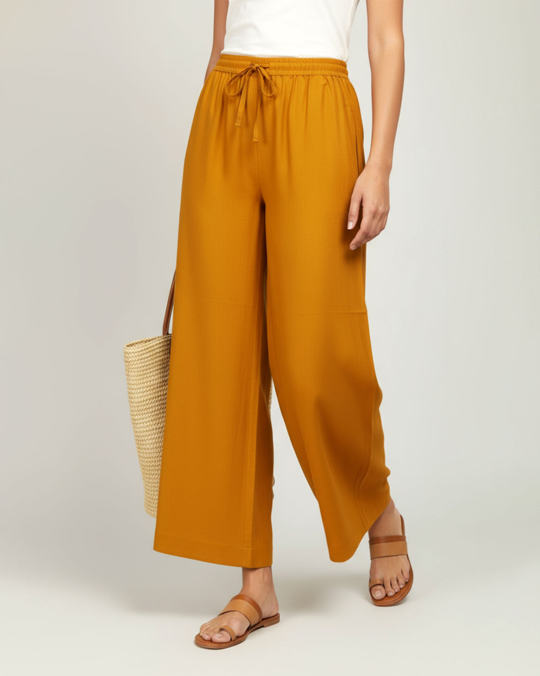Elegant High-Waist Flared Palazzo Pant - Mustard Yellow