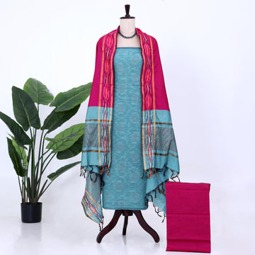 Light Blue Cotton Unstitched Salwar Material for Women | Ethnic Summer Collection | Jeyachandran - Full View