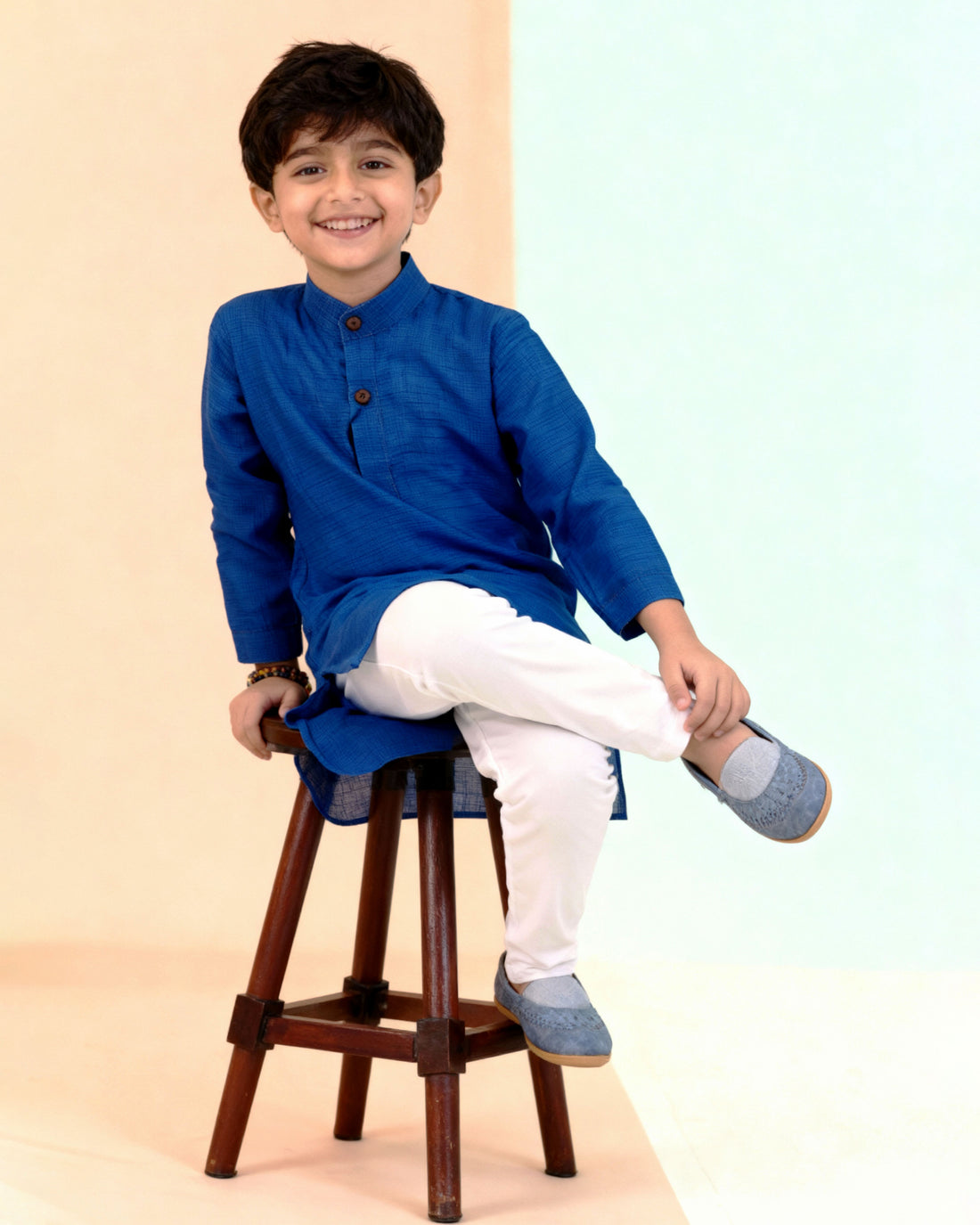 Boys Festive  Kurta Set with Mandarin Collar -Blue