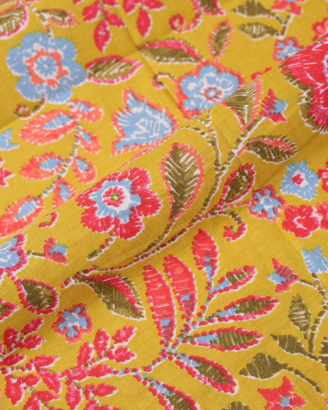 Elegant Floral Printed Women’s 1 Meter Blouse Material - Mustard Yellow