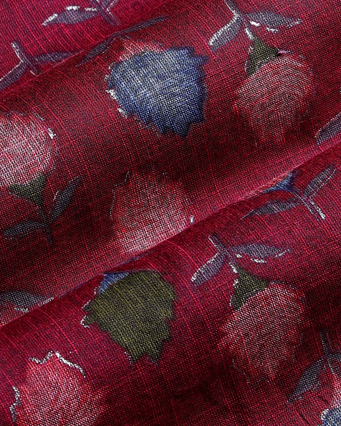 Women's Handloom Cotton 1 Meter Blouse Material with Floral Motifs  - Maroon