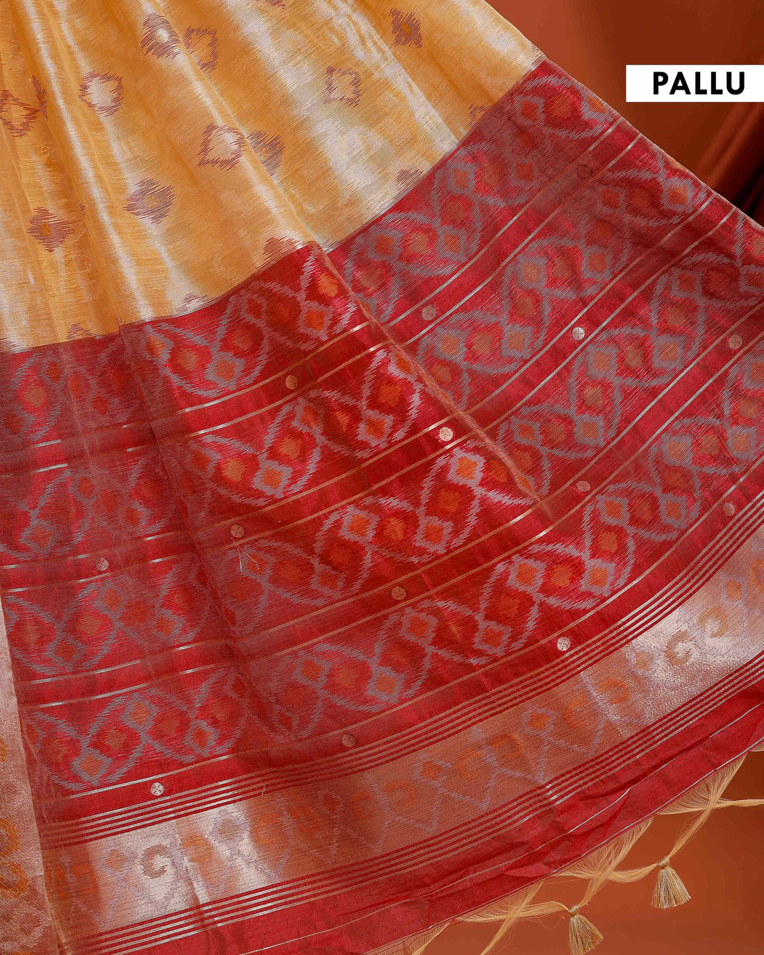 Elegant Ikat Woven Semi Silk Saree with Traditional Zari Border & Pallu - Yellow