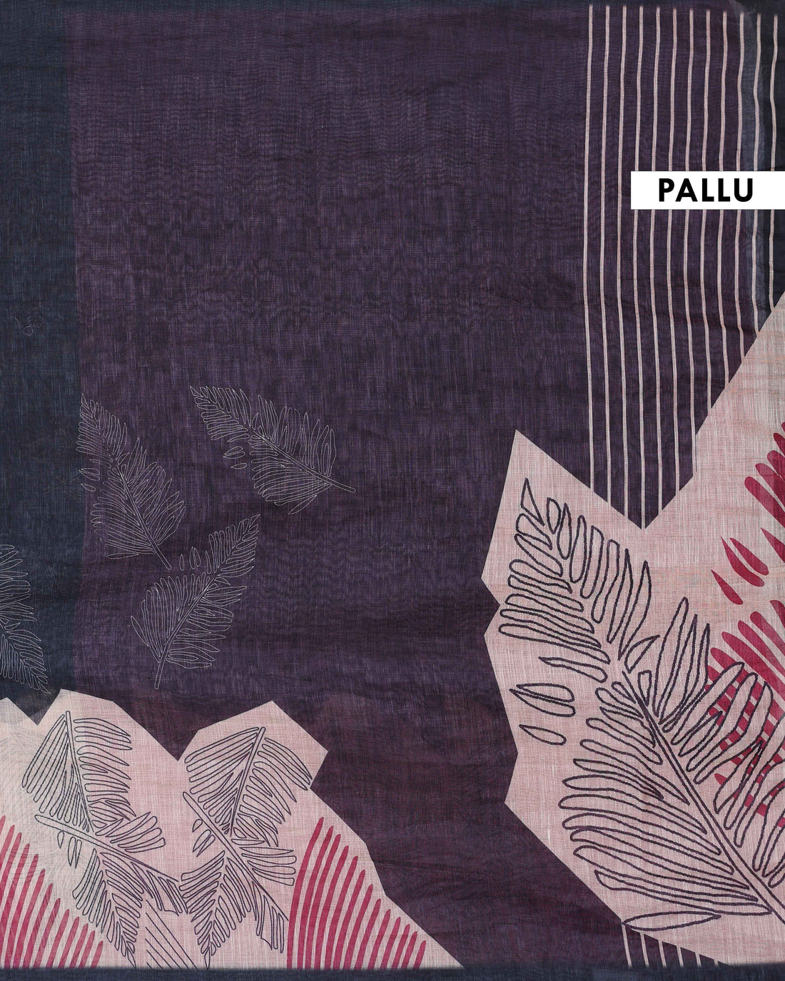 Elegant Black Linen Saree with Subtle Maroon Tint, Silver Zari Border and Striped Pallu with Tassel Detailing