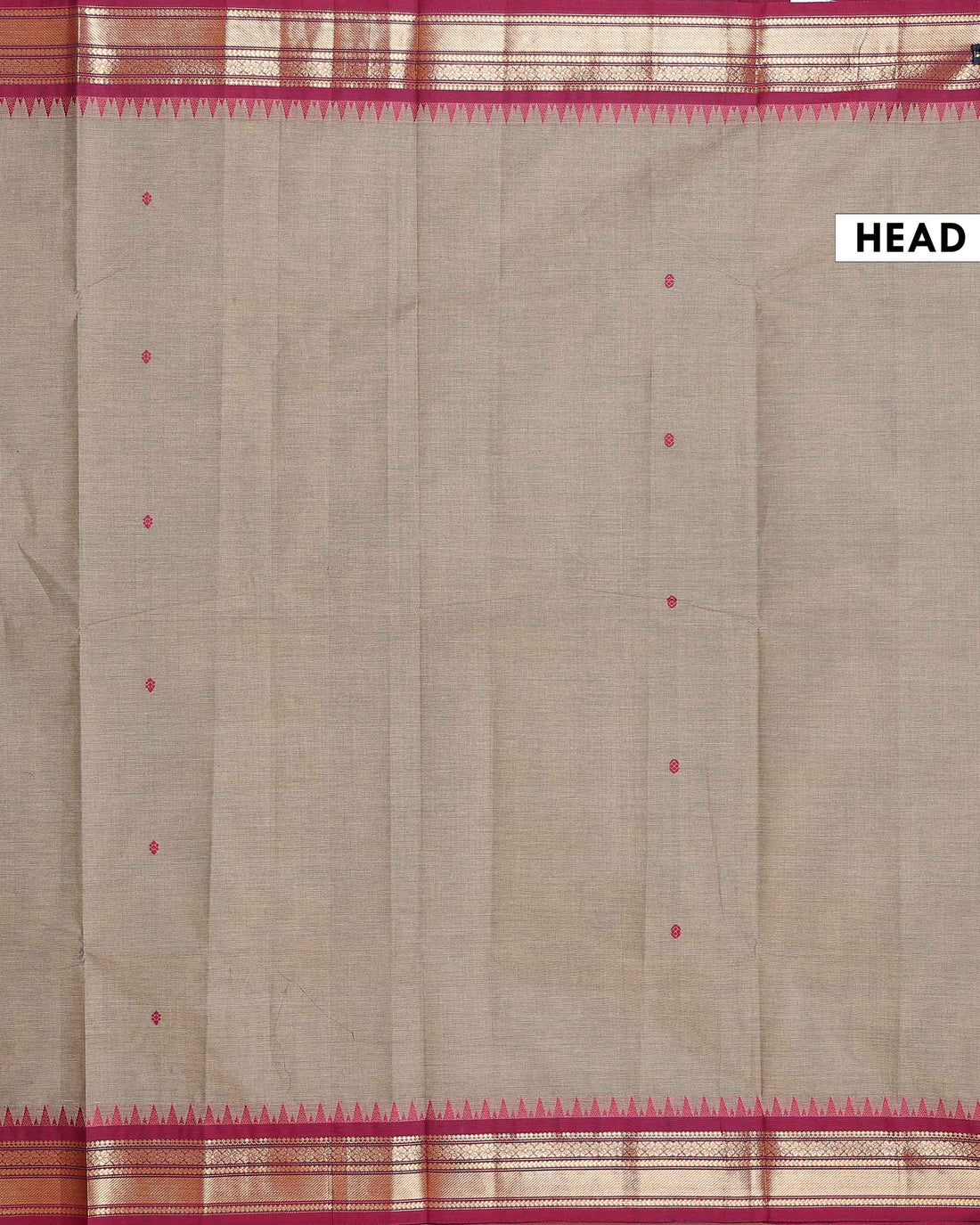 Traditional Chettinad Cotton Saree with Traditional Temple Border & Subtle Body Motifs - Brown