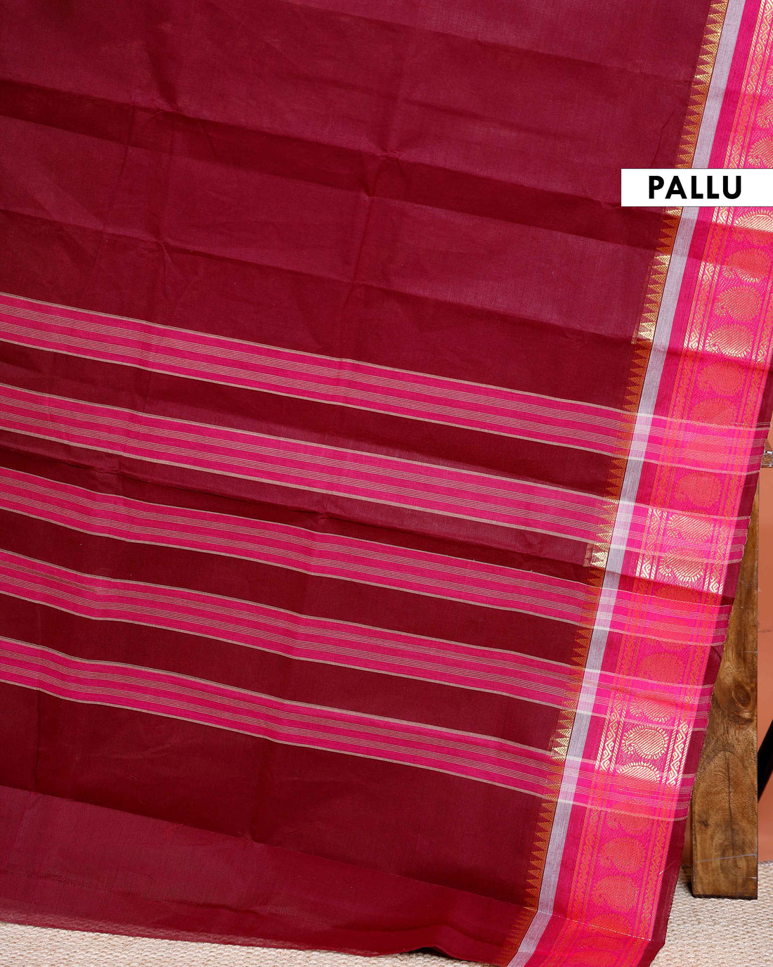 Chettinad Cotton Saree with Traditional Zari Border and Paisley Motifs - Maroon