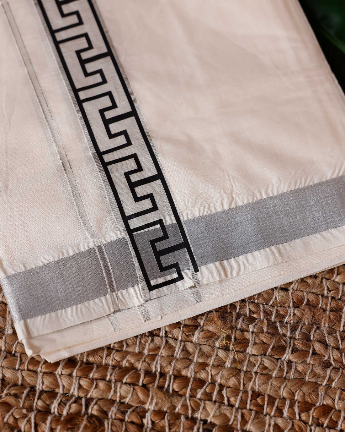Traditional Handwoven Cotton Dhoti with Silver Border and Elegant Finish - Off White
