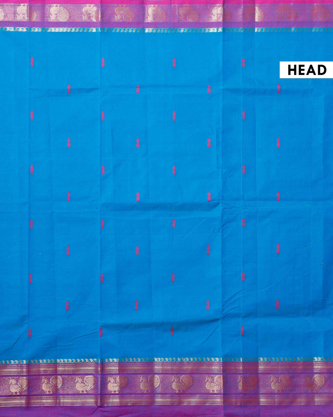 Handloom Chettinad Cotton Saree with Rich Zari Peacock Motif Border and Elegant Contrast Pallu - Blue