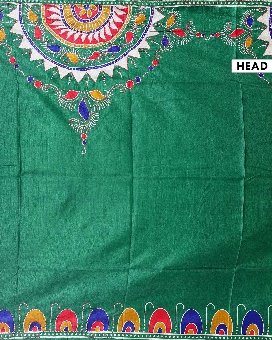 Elegant Kantha Work Silk Saree with Intricate Handcrafted Border and Traditional Motif Detailing - Green