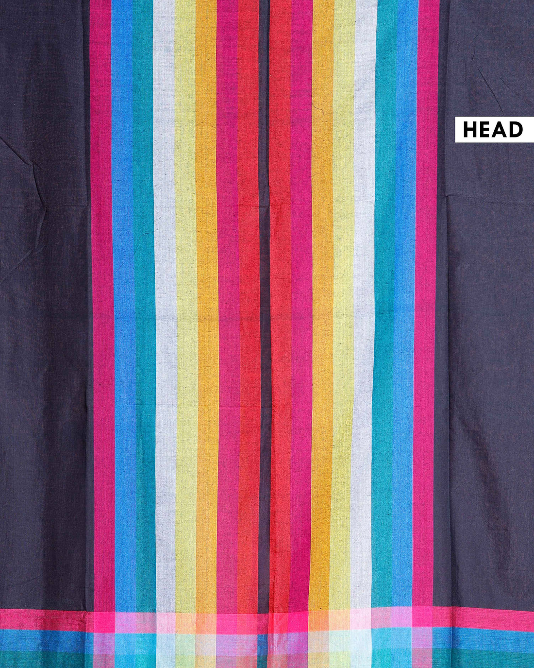 Handloom Mul Mul Cotton Saree with Vertical Stripe Pattern and Decorative Tassels - Black