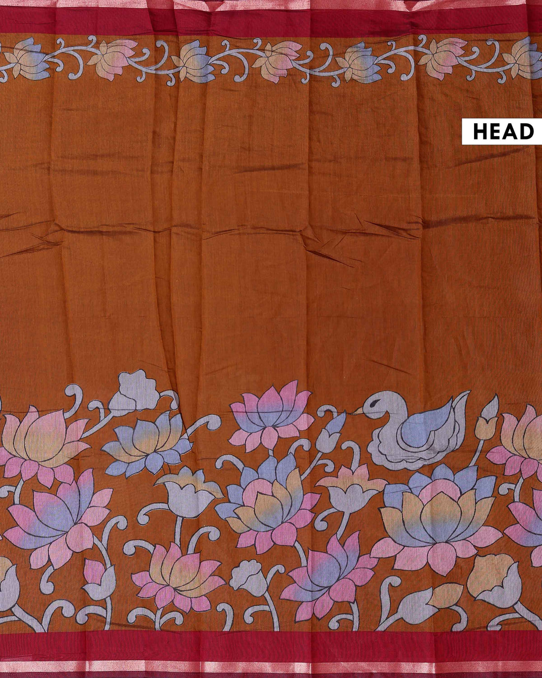 Elegant Semi Chanderi Saree with  Floral Motifs and A Plain Gold Woven Border - Mustard