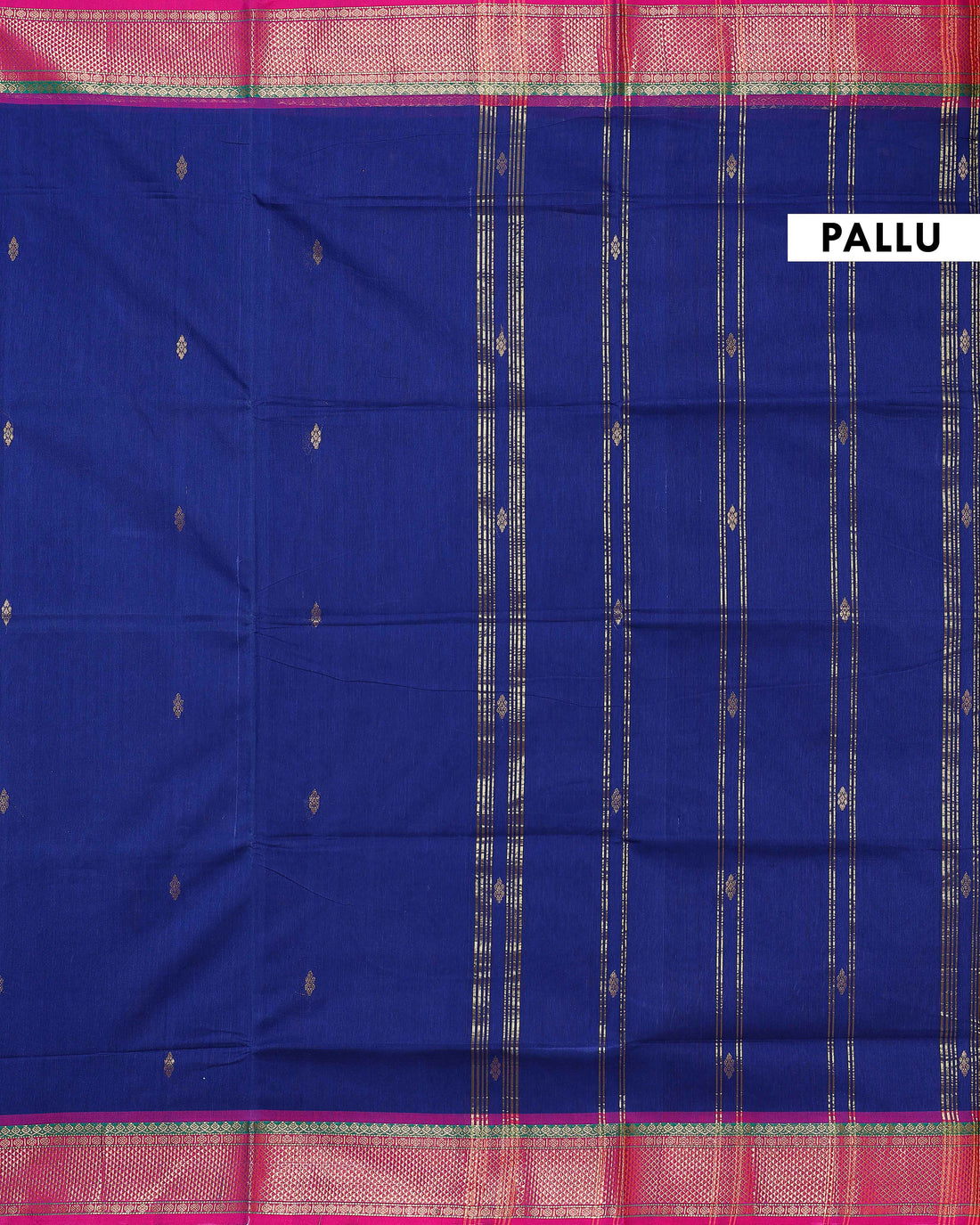 Handloom Chettinad Cotton Saree with Traditional Border and Zari Accents - Blue
