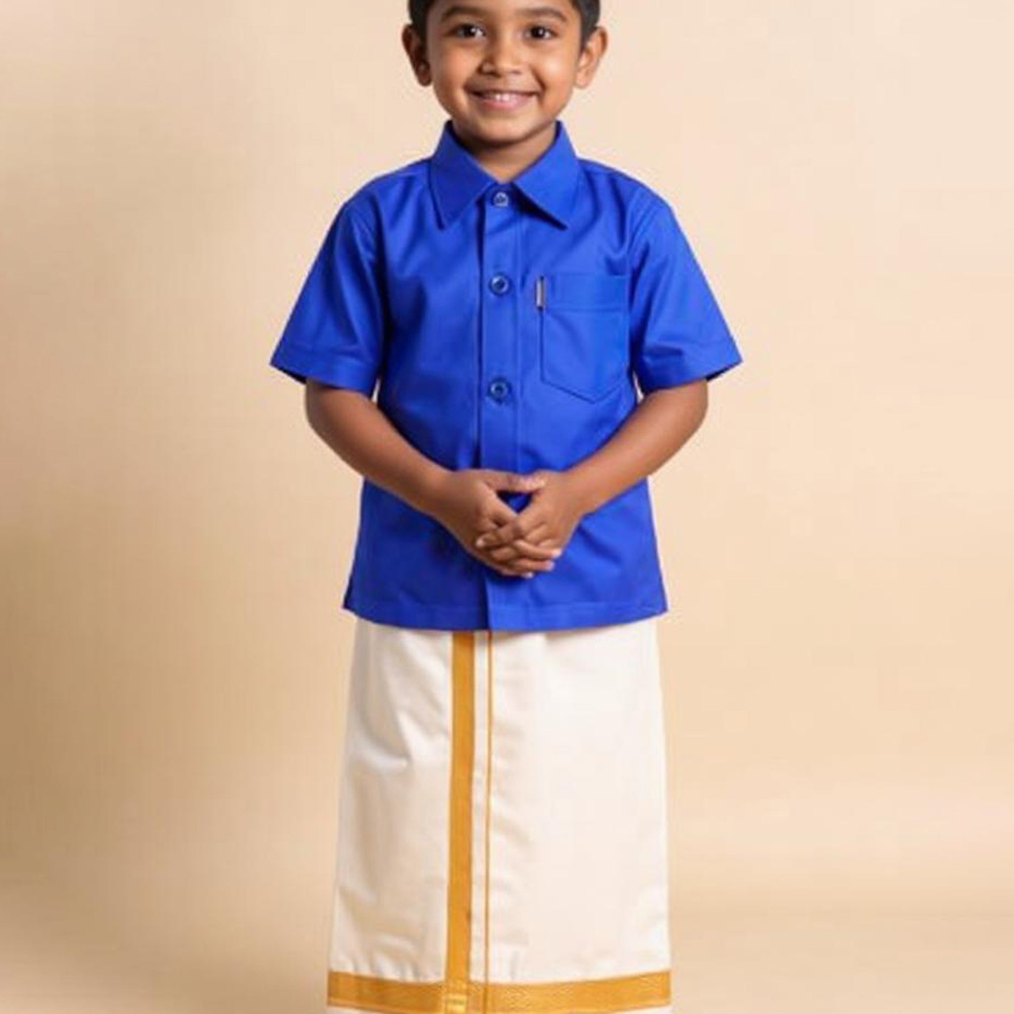 Traditional Kids Shirt and Dhoti Set - Blue