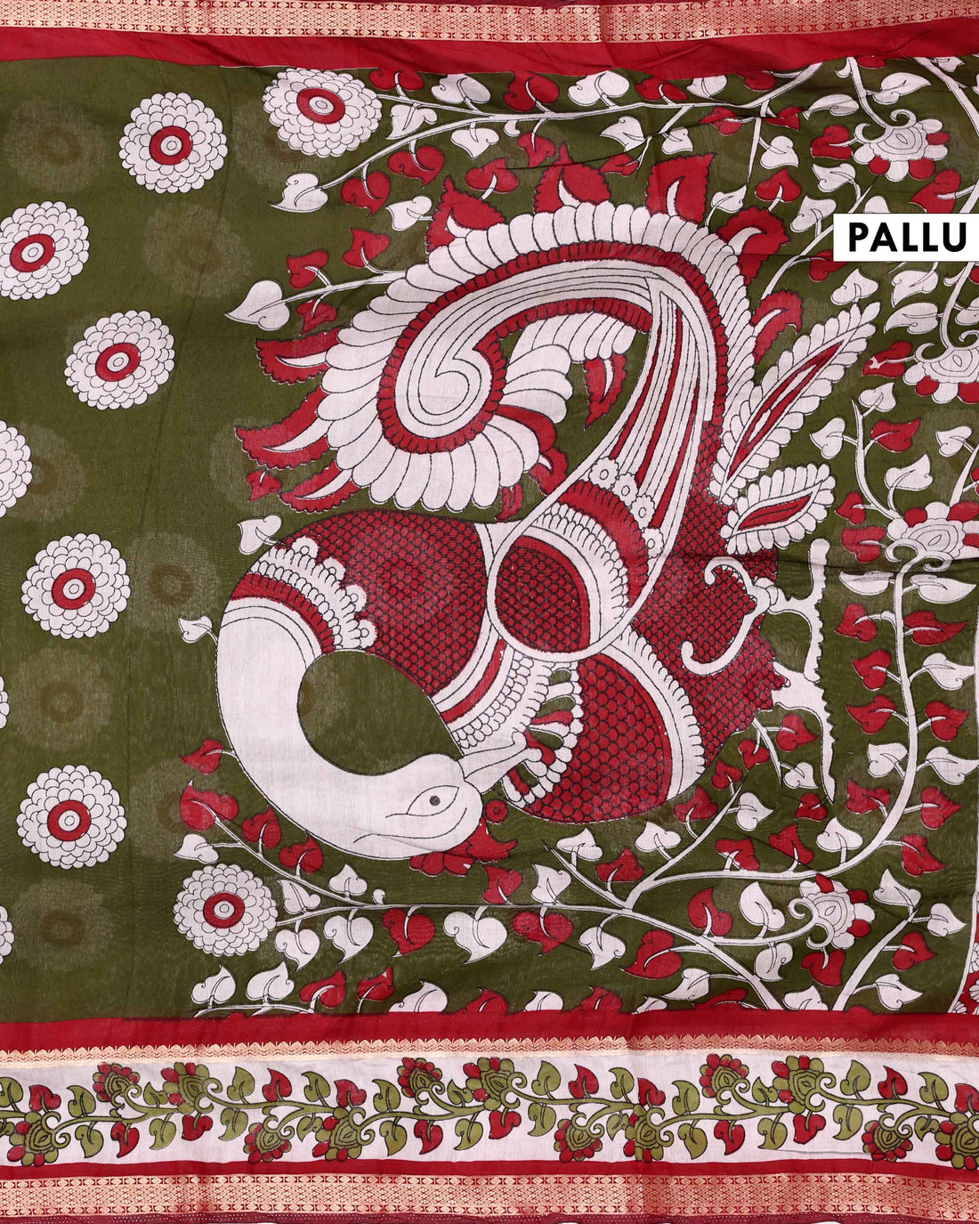 Elegant Semi Chanderi Saree with Floral Motif Print and Contrasting Zari Woven Border - Green