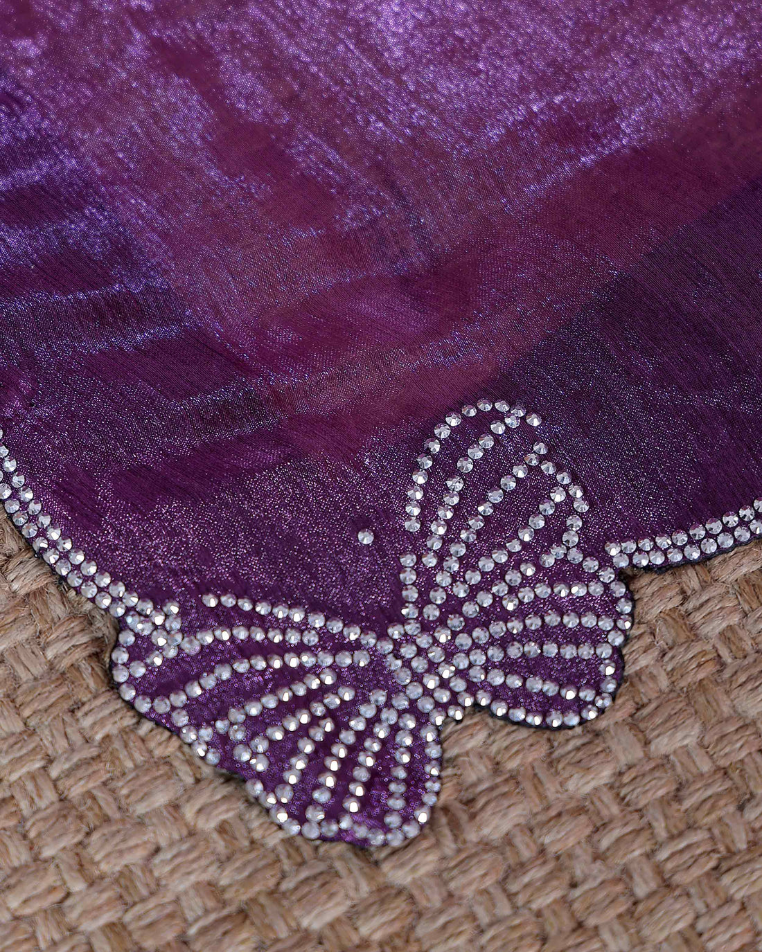 Elegant Fancy Saree with Subtle Sheen Finish & Delicate Butterfly Patterned Lace Border - Purple
