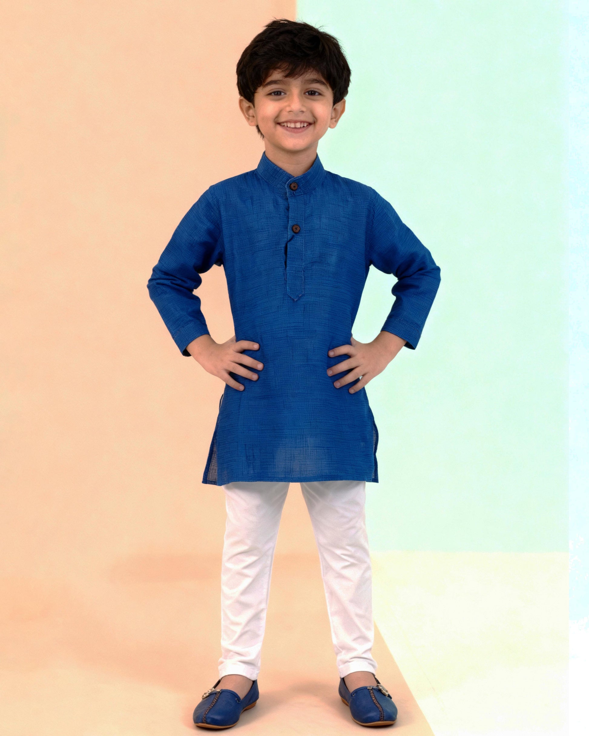 Boys Festive Kurta Set with Mandarin Collar, Blue