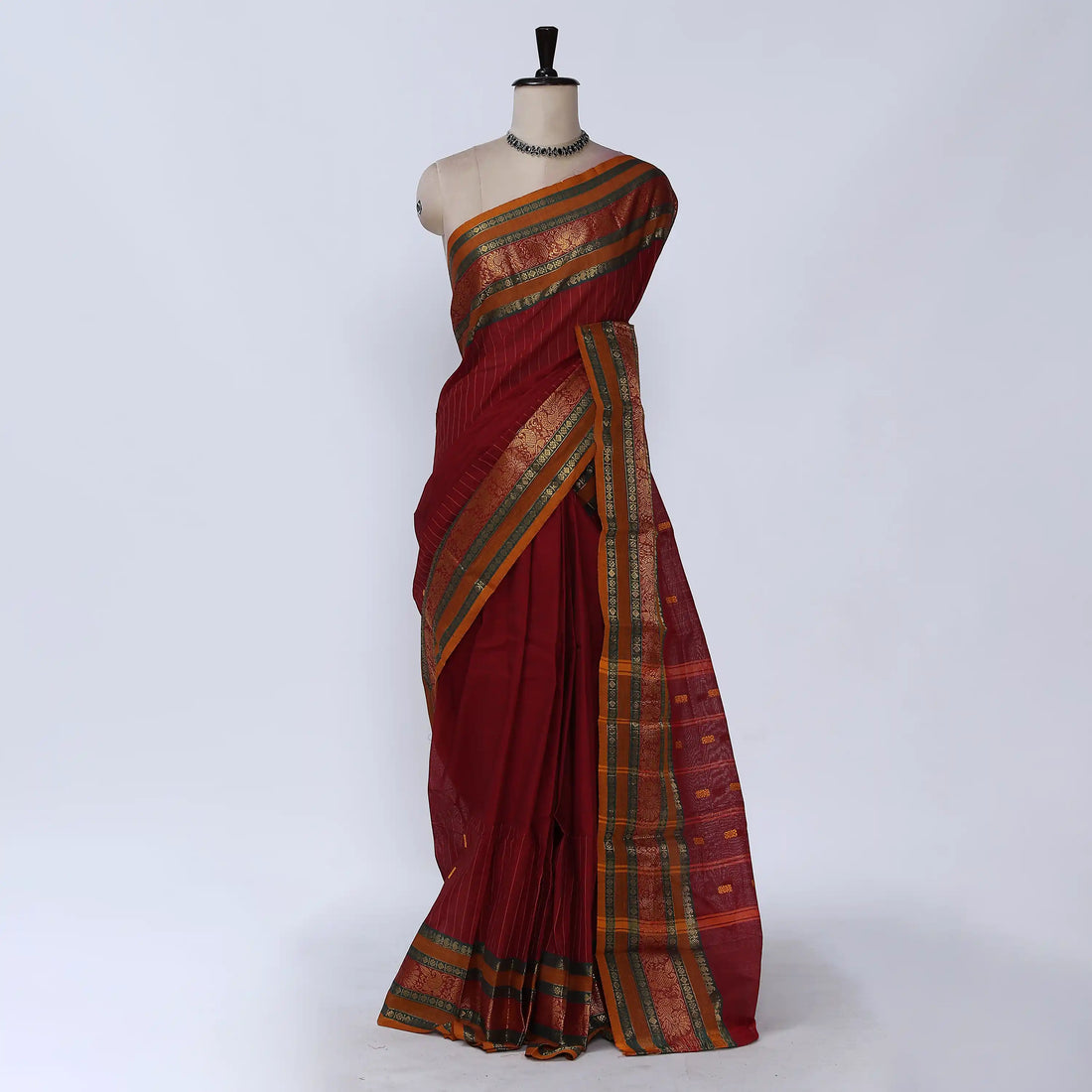 Maroon Chettinad Cotton Sarees for Women | Office Wear Daily Wear & Special Occasion | Jeyachandran - Full View