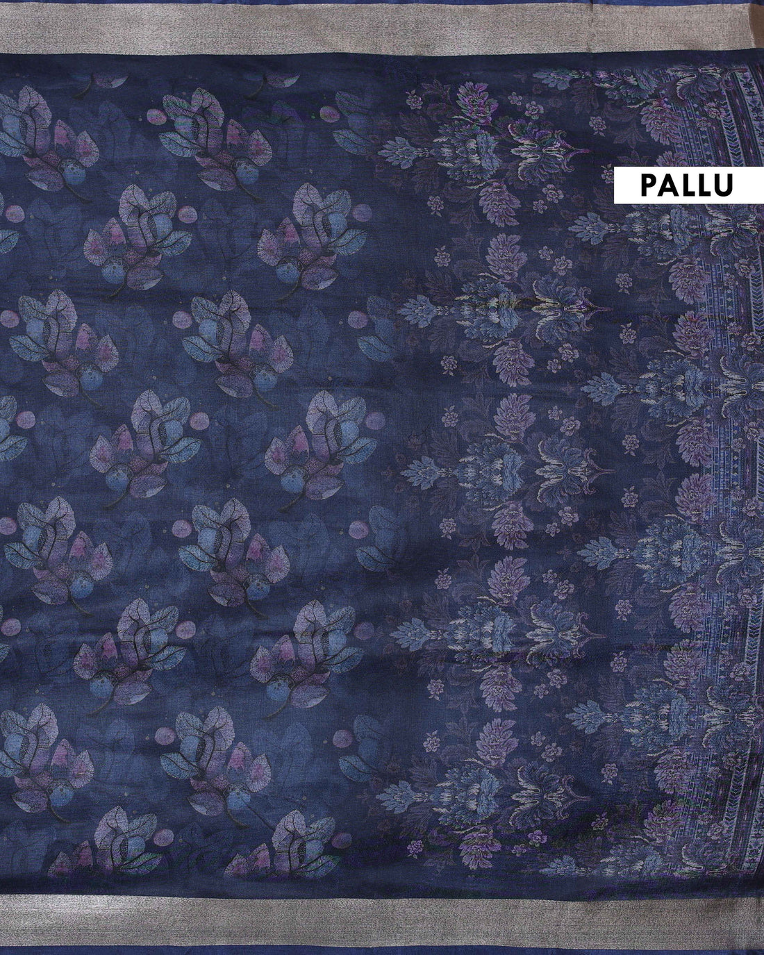 Navy Blue Art Silk Saree with Intricate Floral and Geometric Weave Pattern