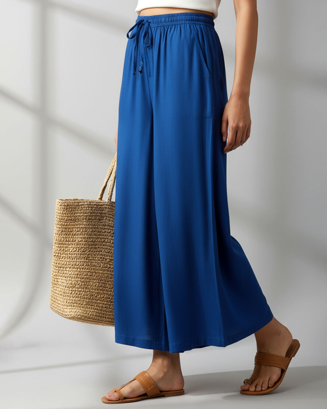 Elegant High-Waist Flared Palazzo Pant - Royal Blue
