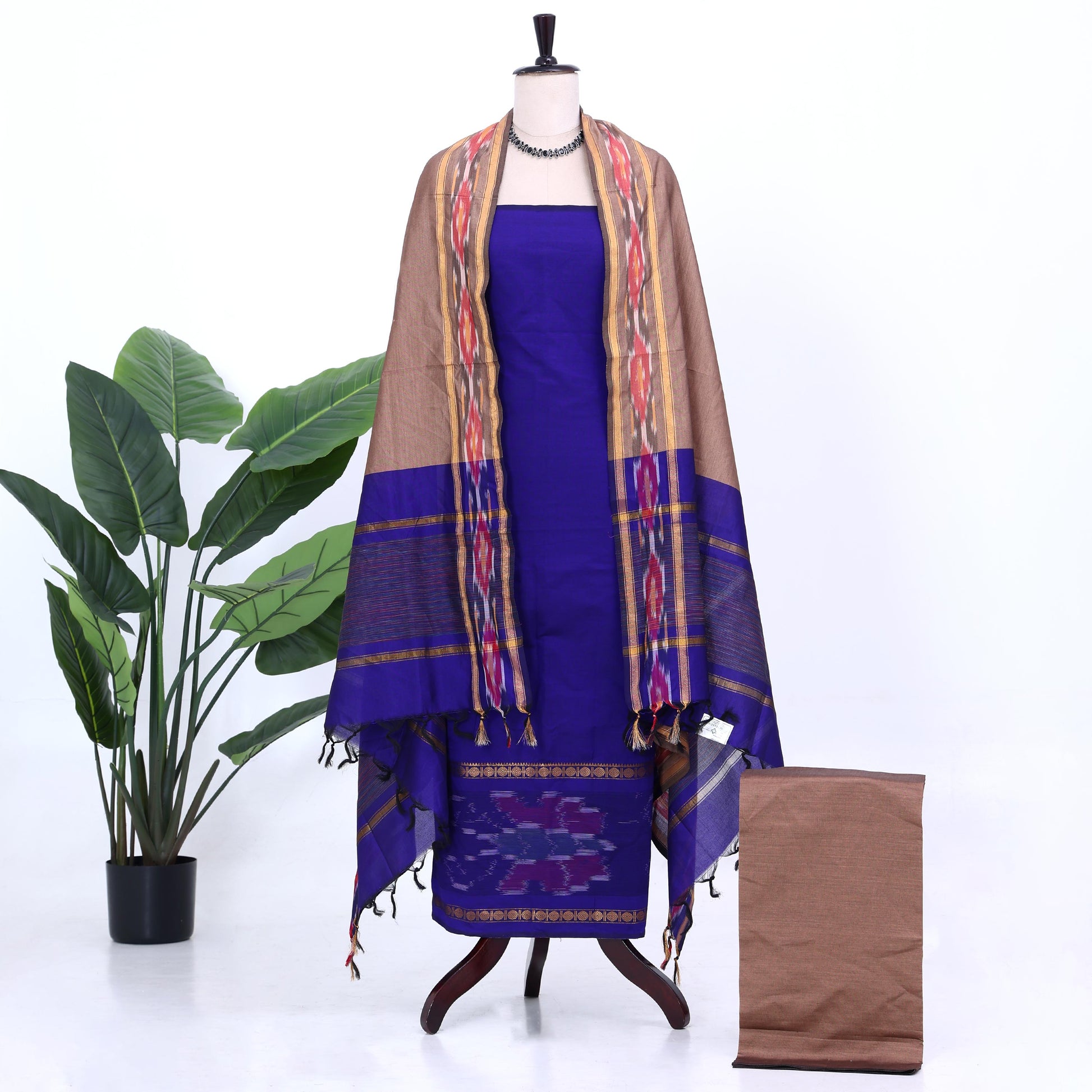 Royal Blue Cotton Unstitched Salwar Material for Women | Ethnic Summer Collection | Jeyachandran - Full View