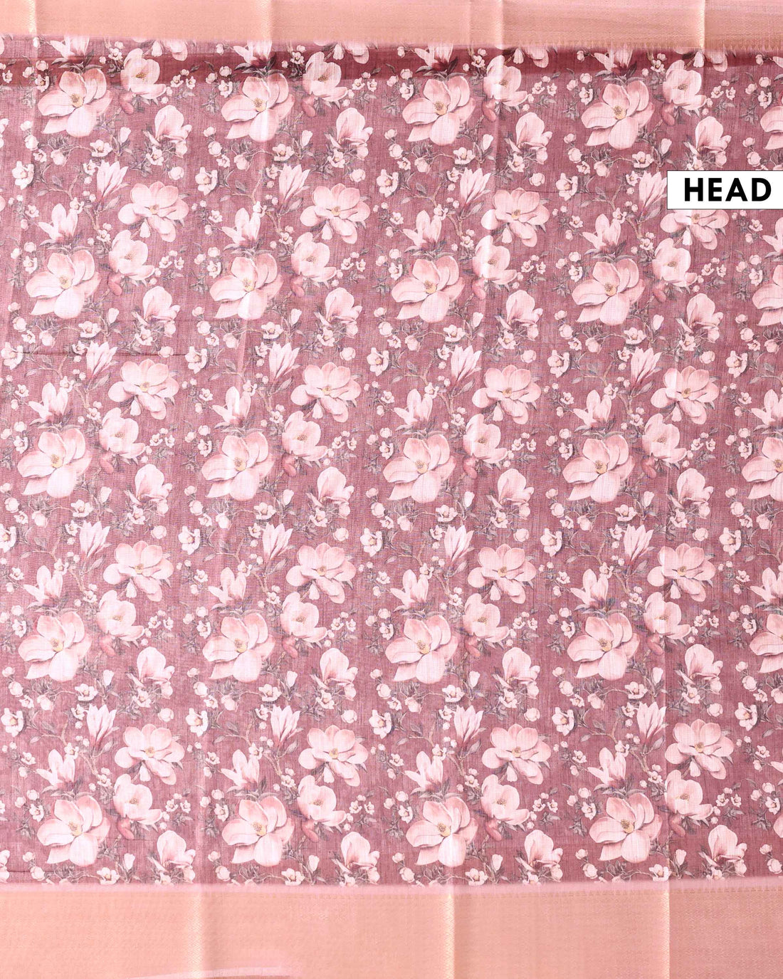 Elegant Floral Linen Tissue Saree with Minimal Woven Zari Border - Brown