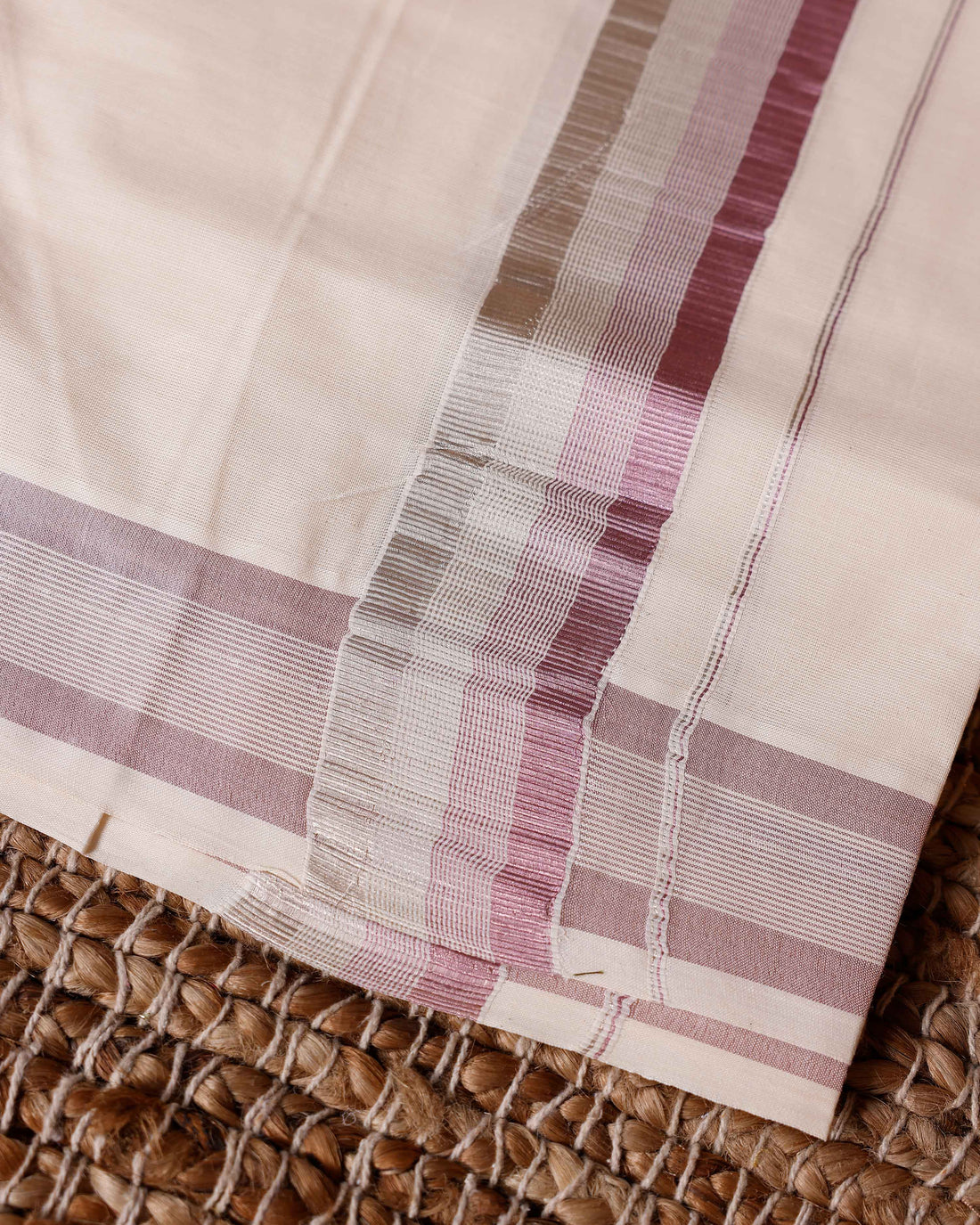 Traditional Handwoven Cotton Dhoti with Multi Color Border and Elegant Finish - Off White