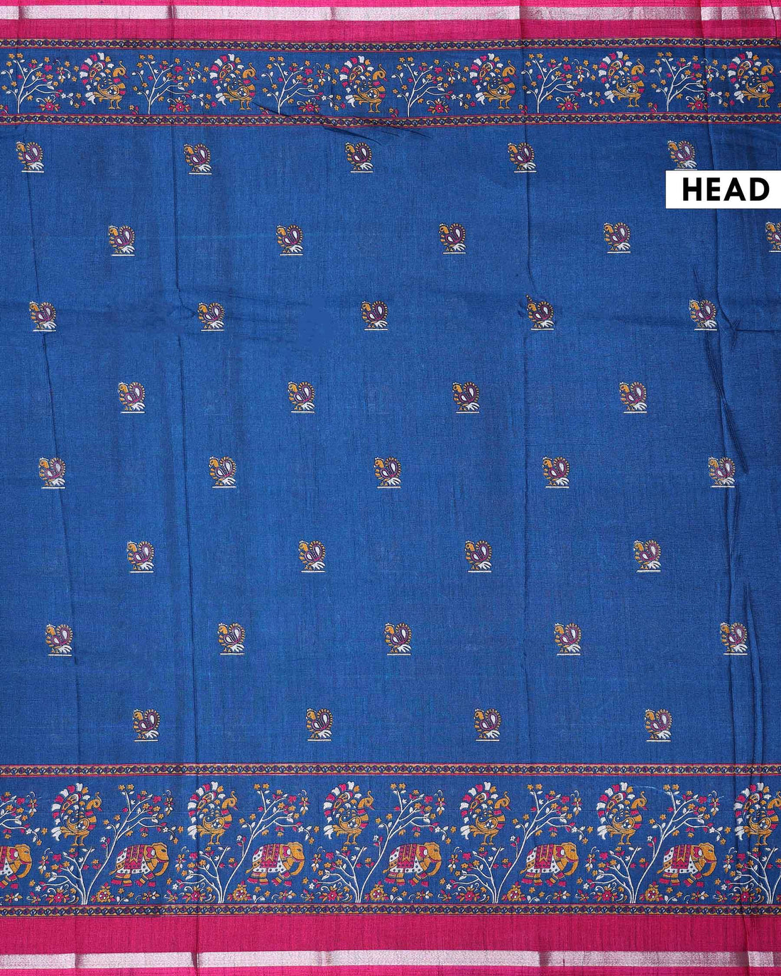 Elegant Semi Chanderi Saree with Traditional Elephant and Peacock Woven Border - Royal Blue