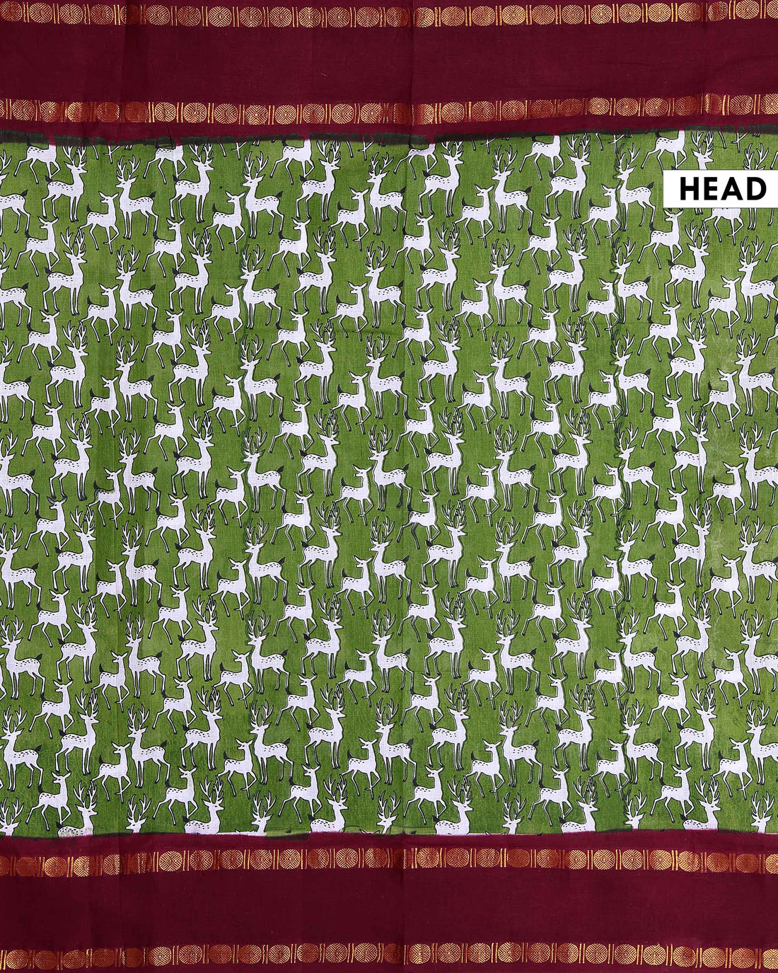 Traditional Sungudi Cotton Saree with Traditional Deer Motifs and Temple Border - Green